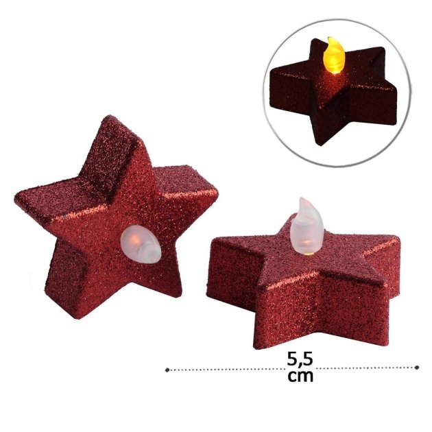 Vela 5,5x5,5cm LED 2 Peças LED Estrela Glitter Vm