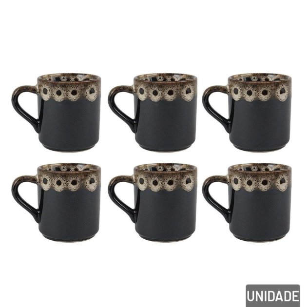 Xícara de Porcelana  50ml 6 Peças Borda Decorada