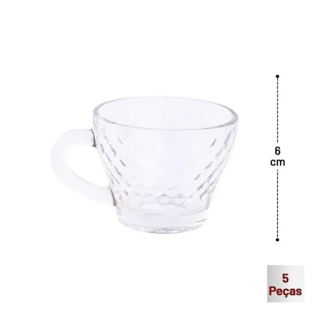 Xícara de Vidro  90ml 5 Peças Honey Morocco