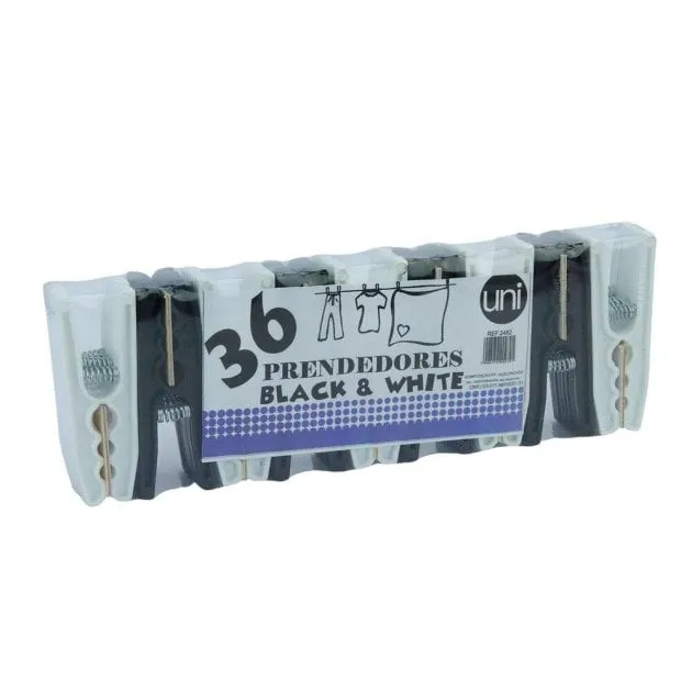 Prendedor de Plástico 36 Peças 8cm Branco/preto