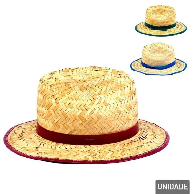 1 Chapéu de Palha Cowboy Infantil Fita Color