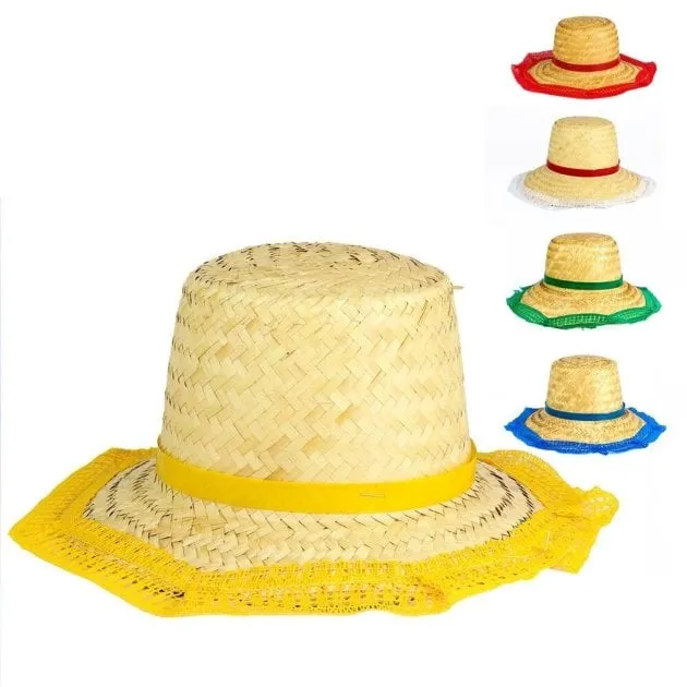 1 Chapéu de Palha Moça com Renda Adulto Color