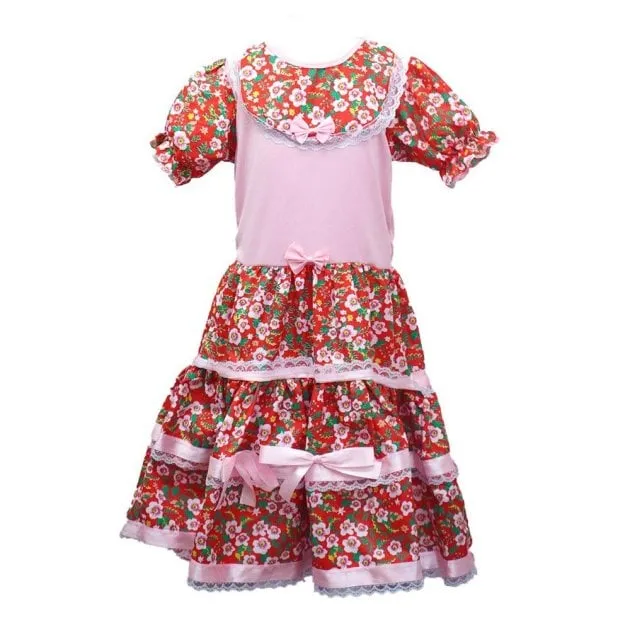 Vestido Junino Infantil com Babados P/m/g/gg Color
