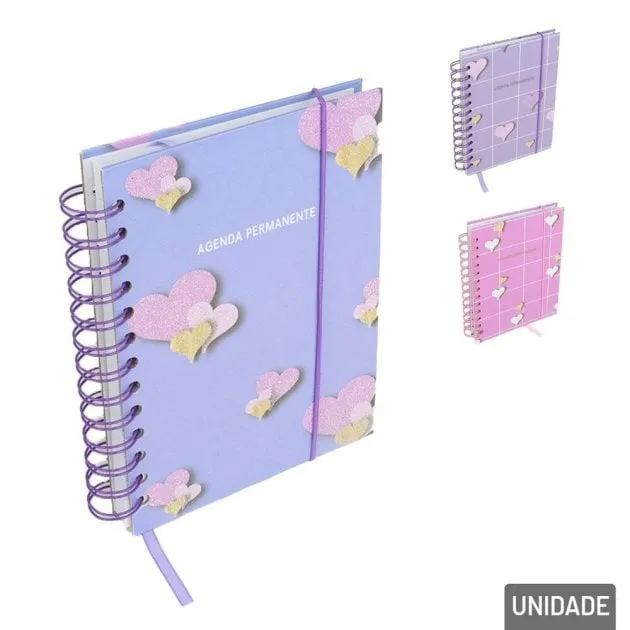 Agenda Permanente 322 FL Espiral Corações Color