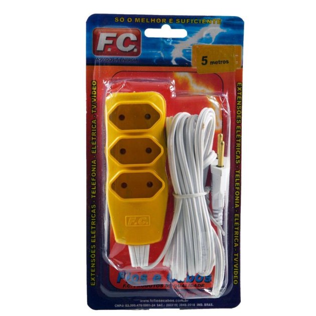 Extensão Bipolar 5m 3 Tomadas Colors