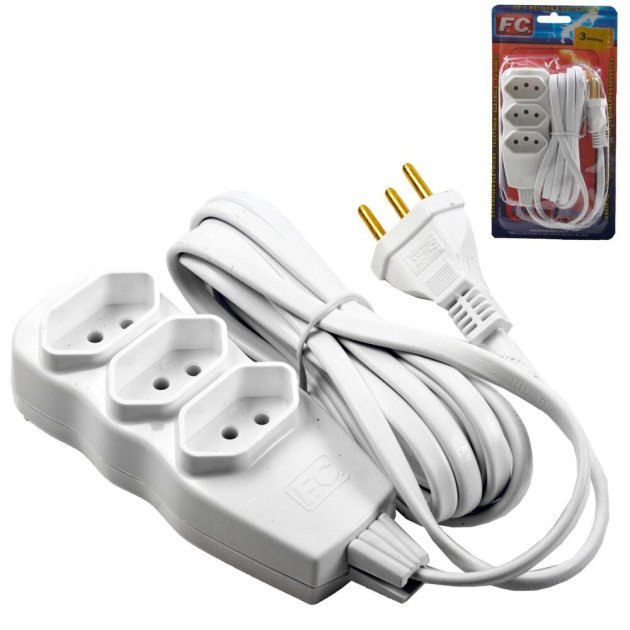 Extensão Tripolar 3m 3 Tomadas Branco