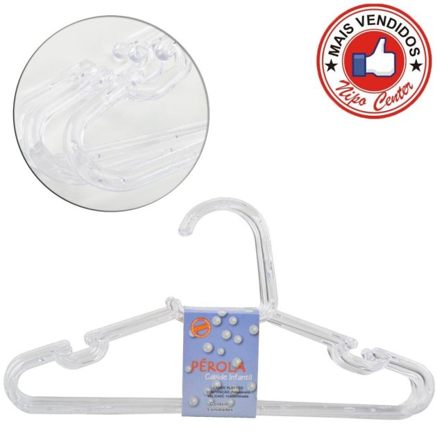Cabide de Acrílico  3 Peças Infantil Pérola