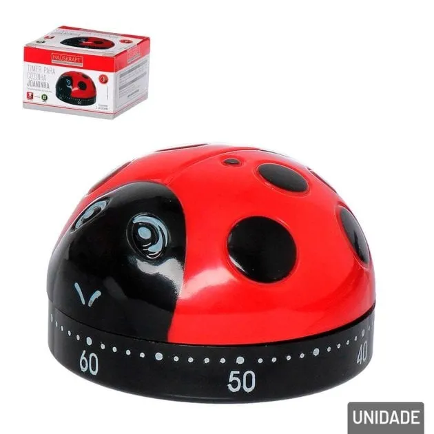 Timer de Cozinha 6cm Até 60 Minutos Joaninha