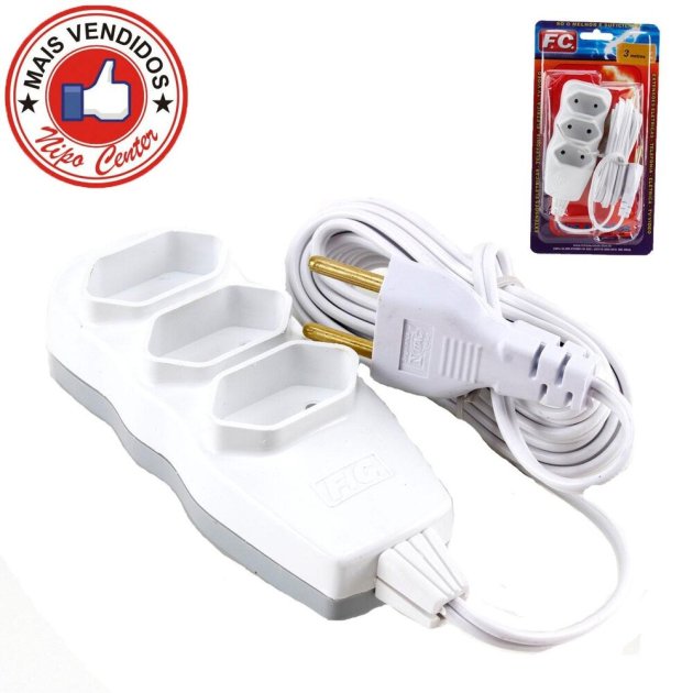 Extensão Bipolar 3m 3 Tomadas Colors