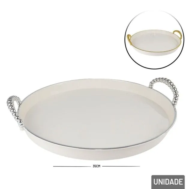 Bandeja de Plástico 33x35cm Redonda com Alças