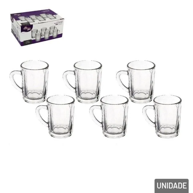 Xícara de Vidro 95ml 6 Peças Canelado Biala