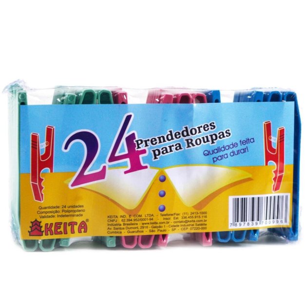 Prendedor de Plástico 24 Peças 8cm Colorido