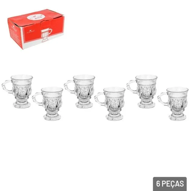 Xícara de Vidro de 140ml 6 Peças Texturada