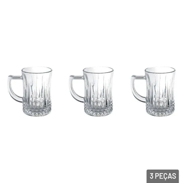 Xícara de Vidro 150ml 3 Peças Texturizado Eiffel