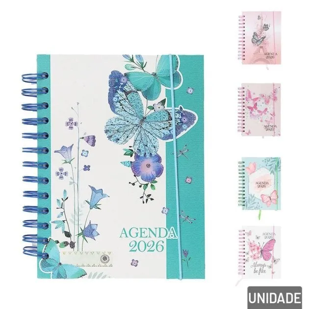 Agenda 2026 168 FL Espiral Borboletas com Glitter