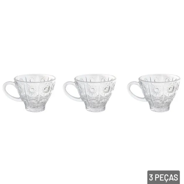 Xícara de Vidro 220ml 3 Peças Bohemia