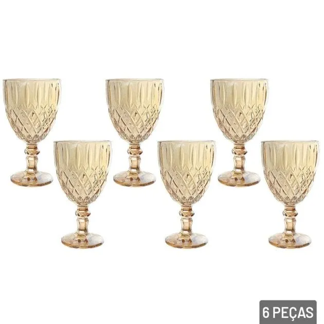 Taça de Vidro 340ml 6 Peças Decorada Ambar