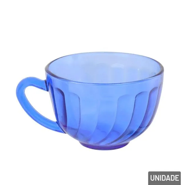 Xícara de Vidro 225ml Canelado Azul
