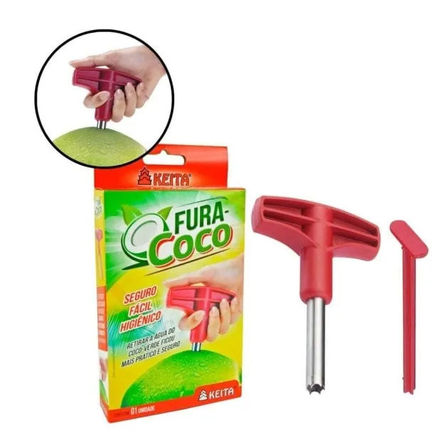 Fura Coco Inox 14cm Vermelho