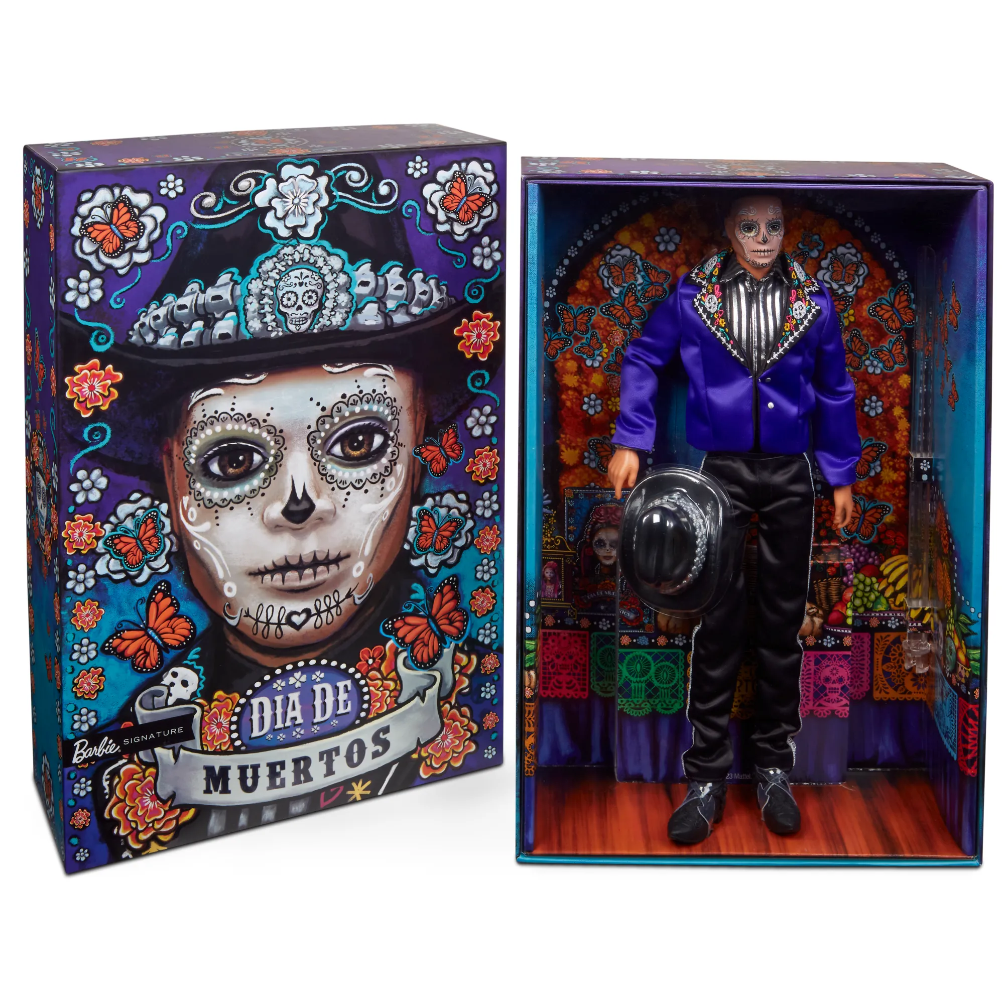 2023 Día De Muertos Ken Doll Wearing Blue Jacket And Black Hat, Barbie Signature Collectible