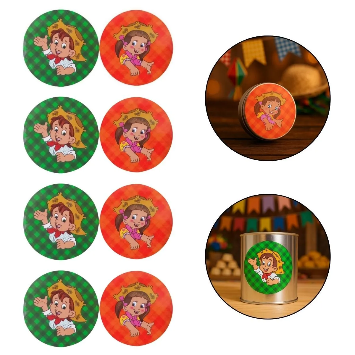 Adesivo Festa Junina Caipira Redondo - 16 Unidades