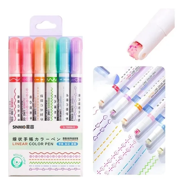 Kit c/ 6 Canetas Traços Lineares Decorativos