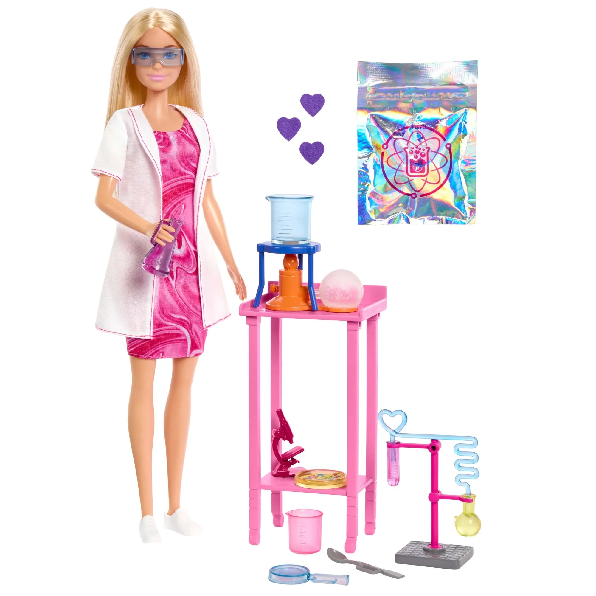 Barbie Poupée Mode et Accessoires Scientifique, Blonde, Table