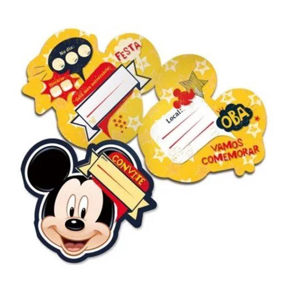 Convite de Aniversário Mickey Clássico - 8 Unidades