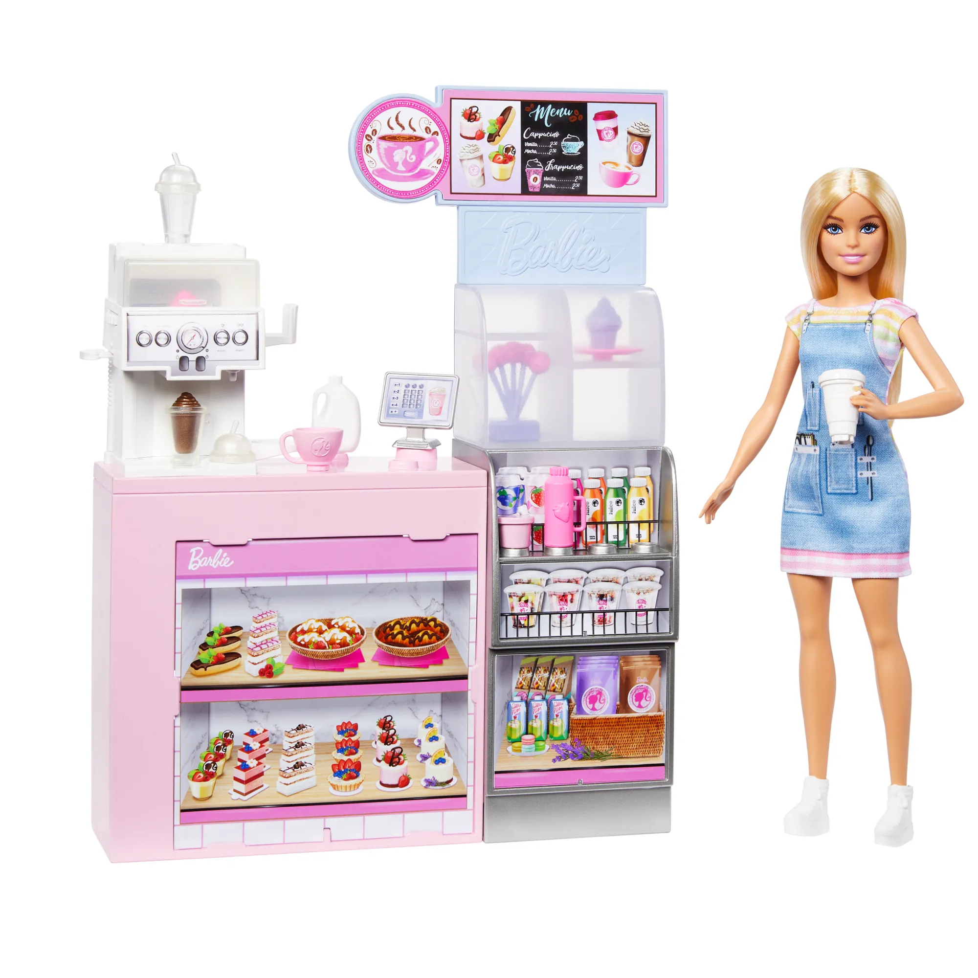 Barbie  Coffret de Jeu  Café, Poupée Barista Blonde, 10+Accessoires