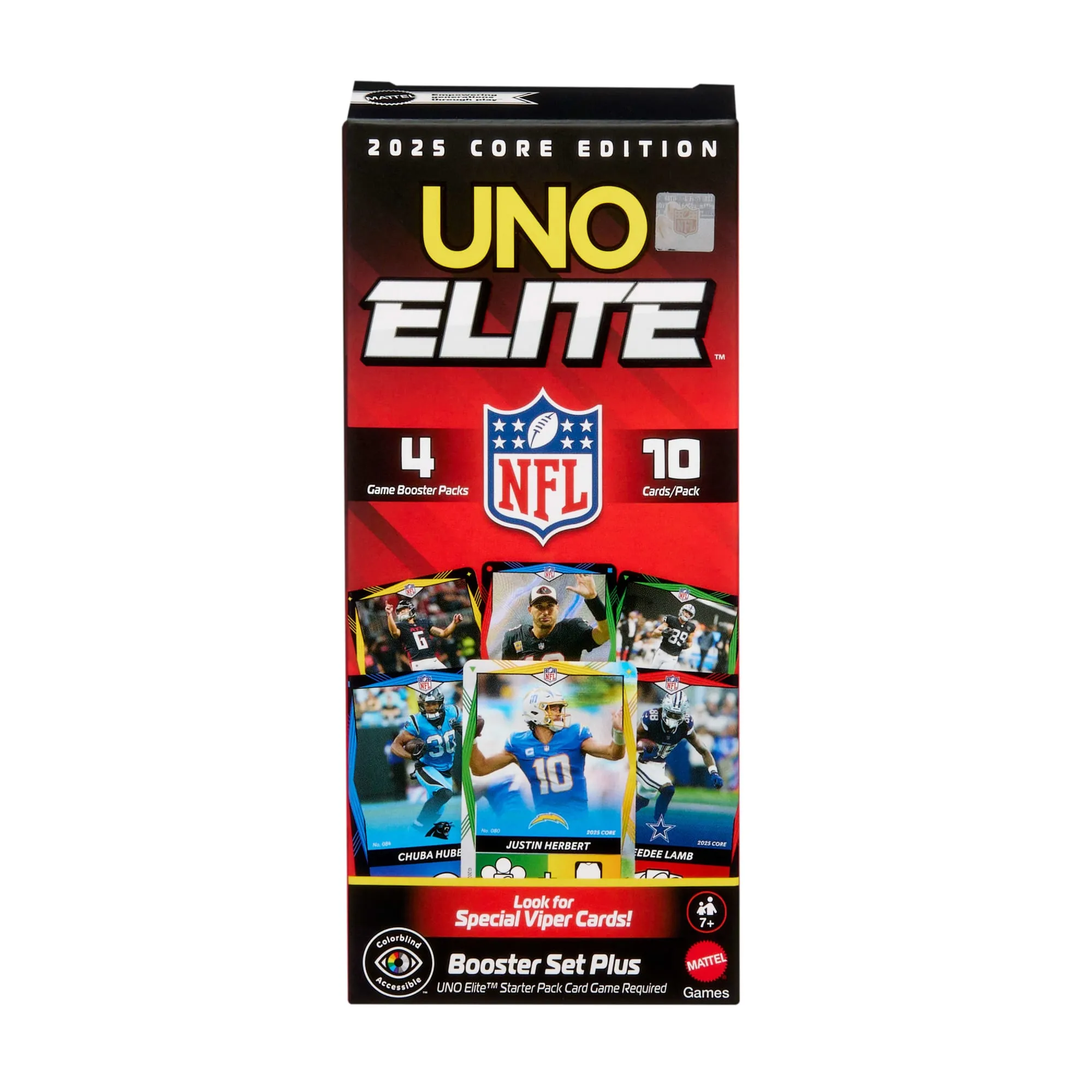 UNO Elite NFL Booster Set Plus With 40 Elite Action Cards, 2025 Core Edition (Players May Vary)