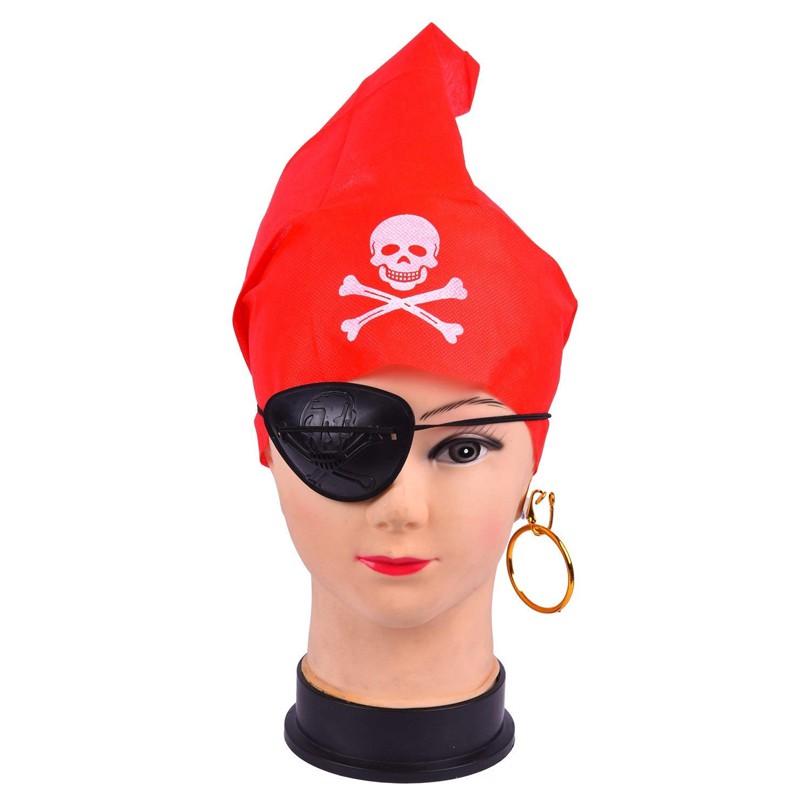 Kit Pirata com Tapa Olho, Brinco e Bandana