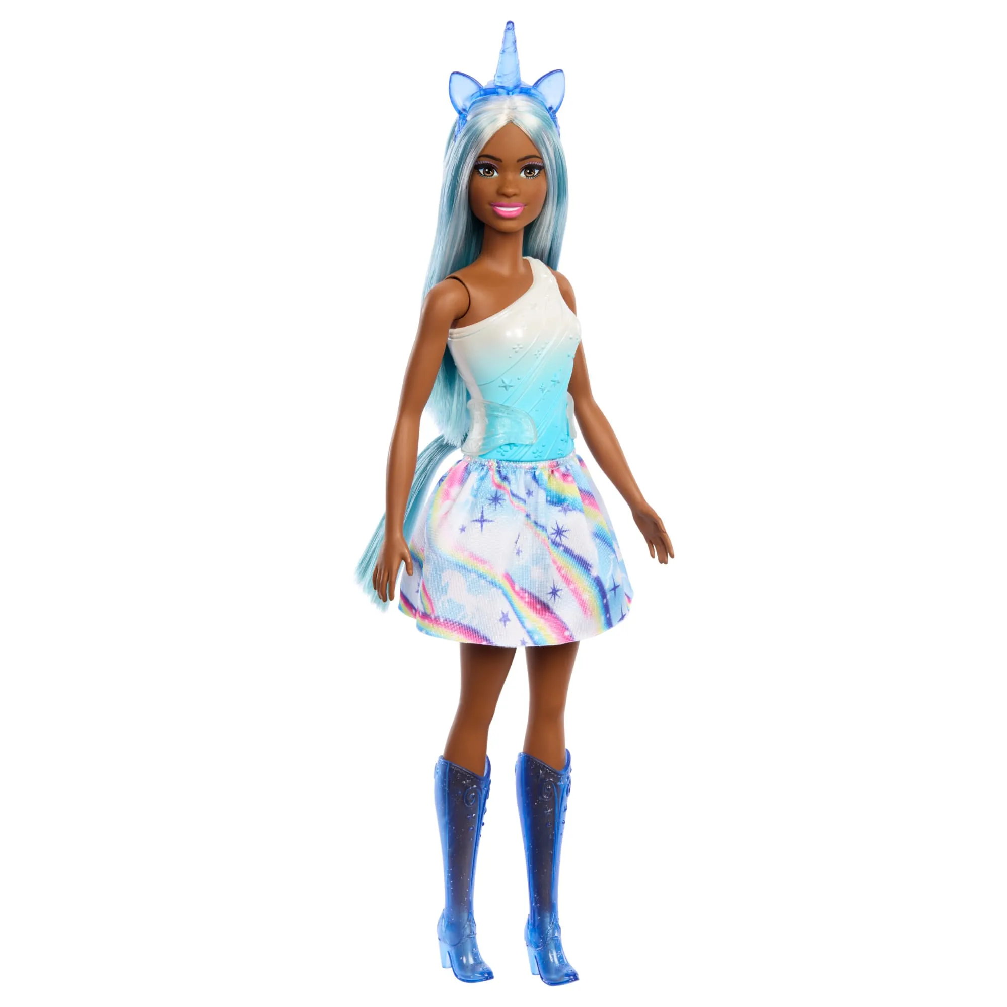 Barbie Poupée Licorne, Cheveux Bleus, Tenue Ombrée et Accessoires