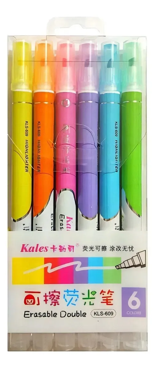 Kit c/ 6 Marca Texto Apagável Ponta Dupla