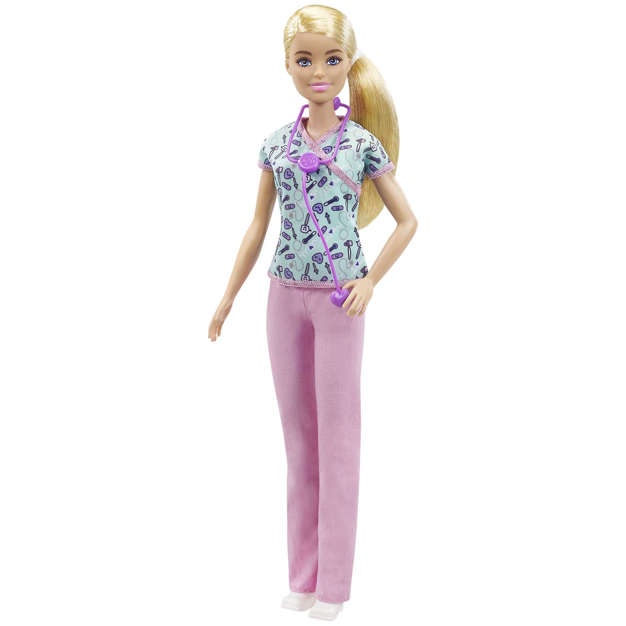 Barbie Nurse Fashion Doll Dressed in Medical Scrubs, White Shoes & Stethoscope Accessory