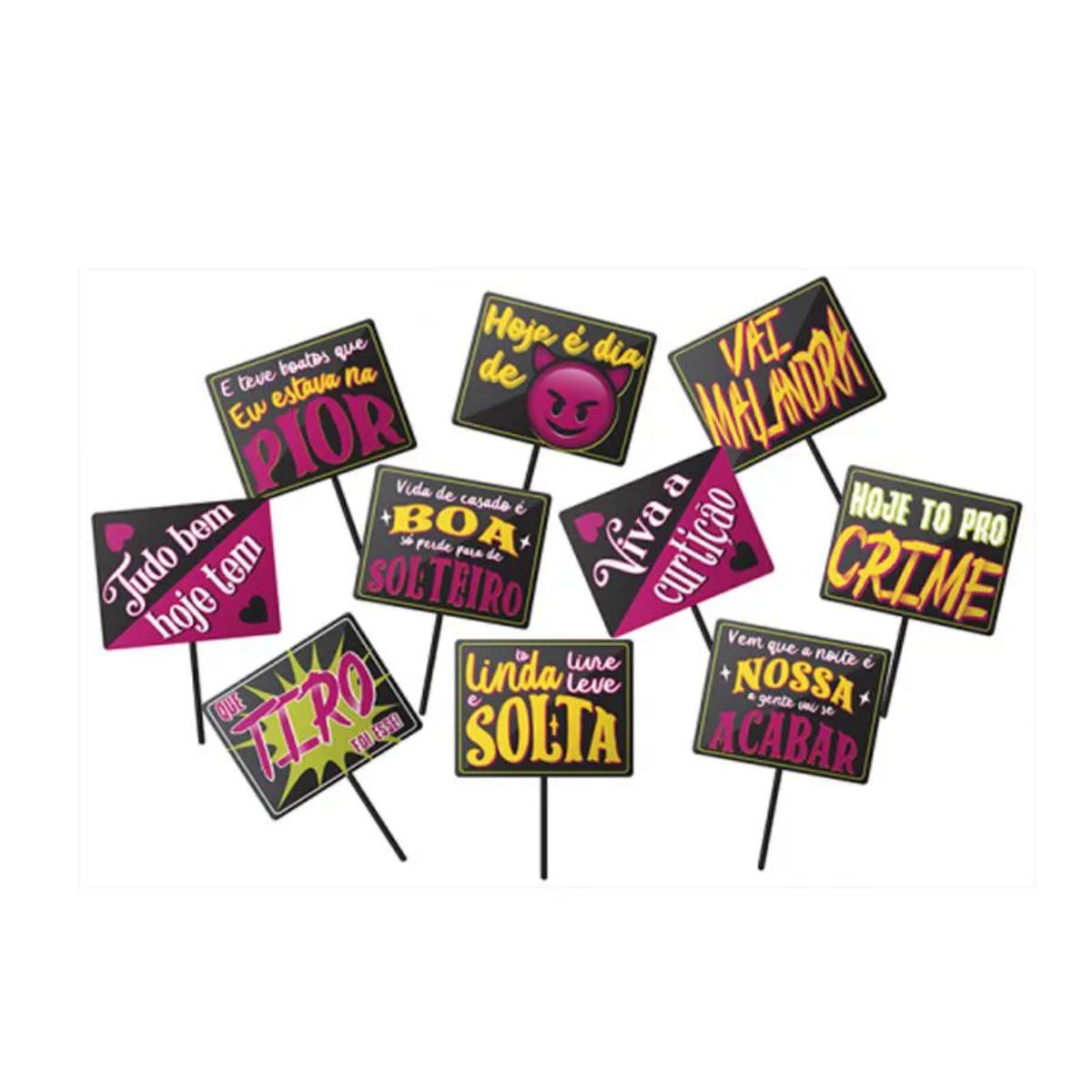 Plaquinhas Divertidas Baladeiros Neon - 10 Unidades