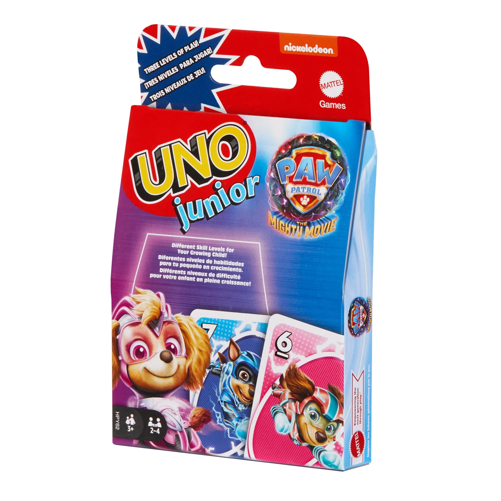 UNO Junior Paw Patrol: The Mighty Movie Kids Card Game For Family Night Featuring 3 Levels Of Play
