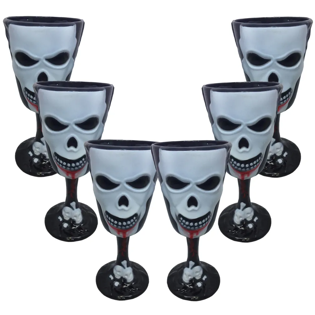 Taça Halloween Acrílico Preta com Caveiras - 6 Unidades