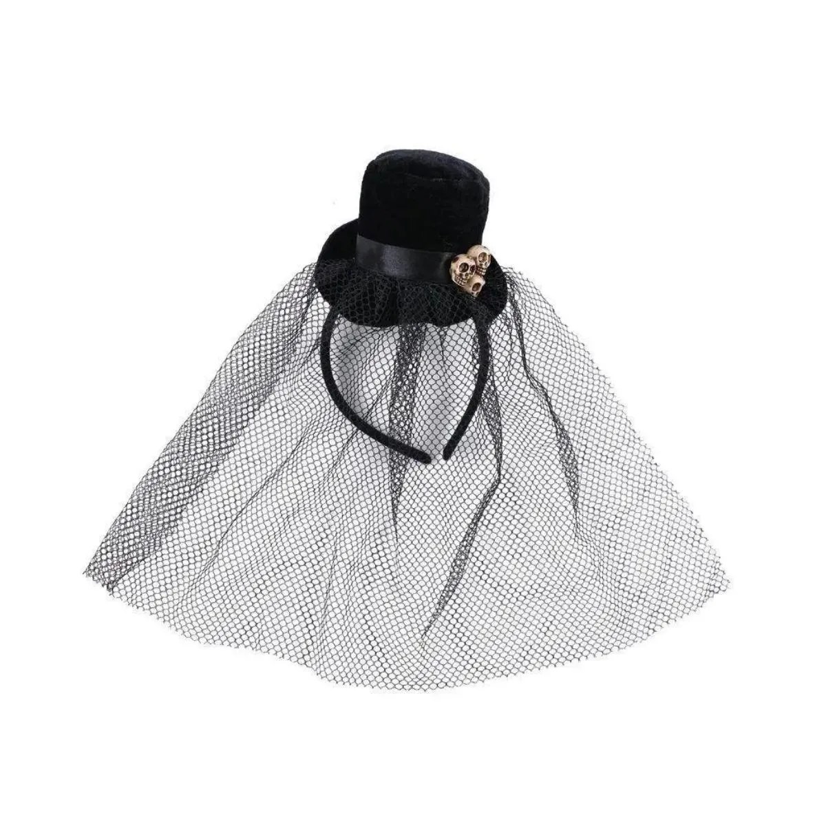 Tiara FantasiaCartola Veu Halloween Preto Caveiras