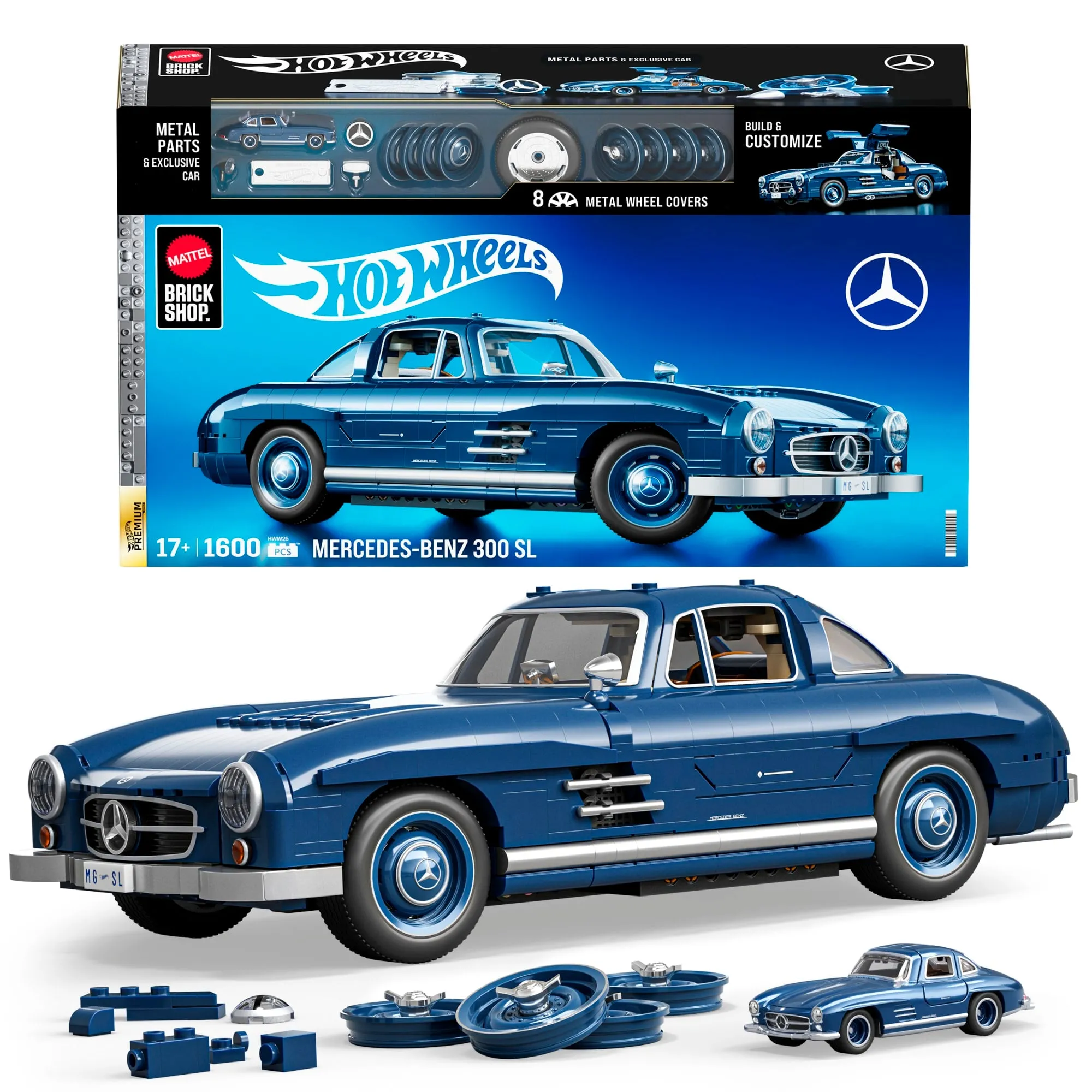 Mattel Brick Shop Hot Wheels Mercedes-Benz 300 SL Building Toy Kit (1600 Pieces), For Collectors