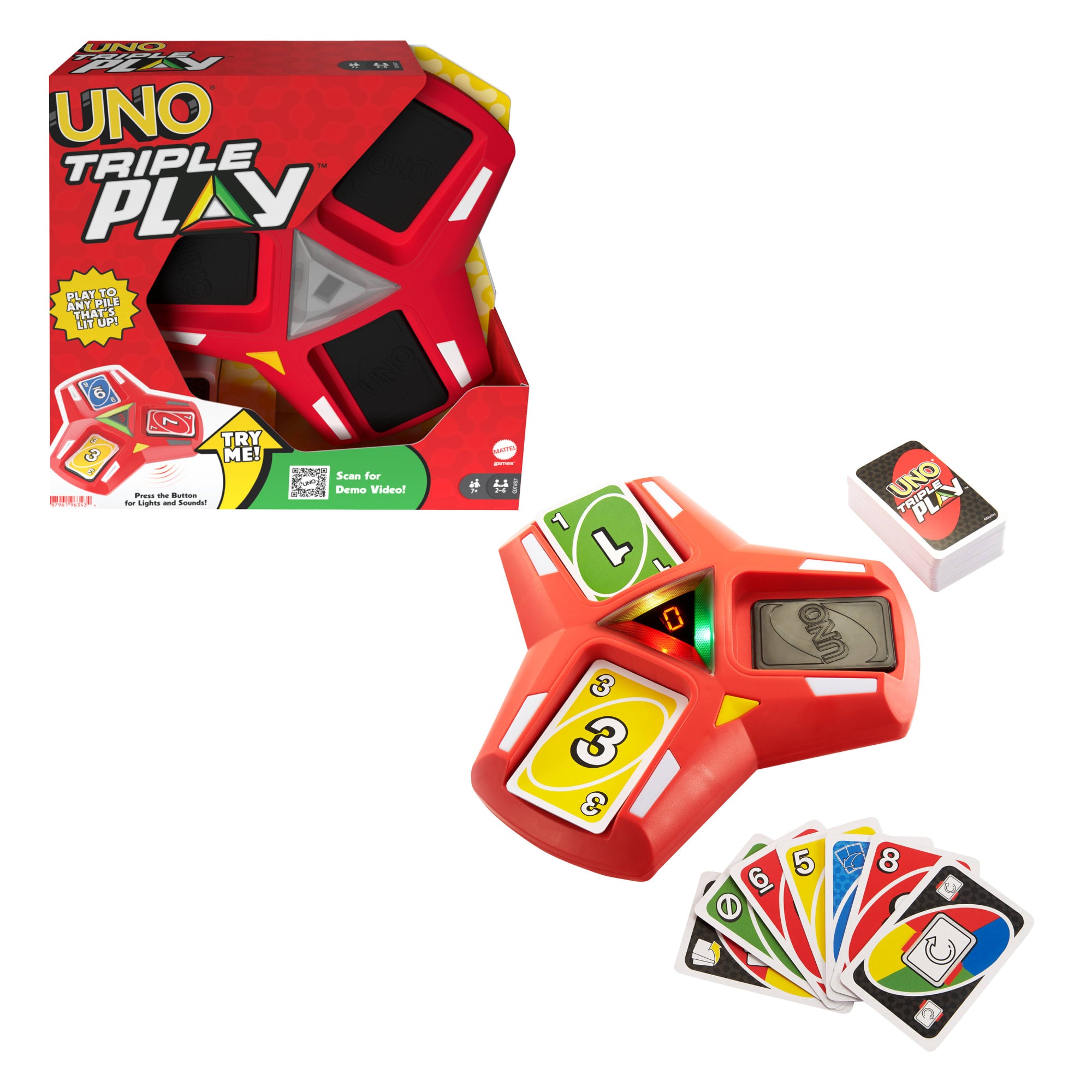 UNO Triple Play Card Game, Game For Family Night, Lights And Sounds